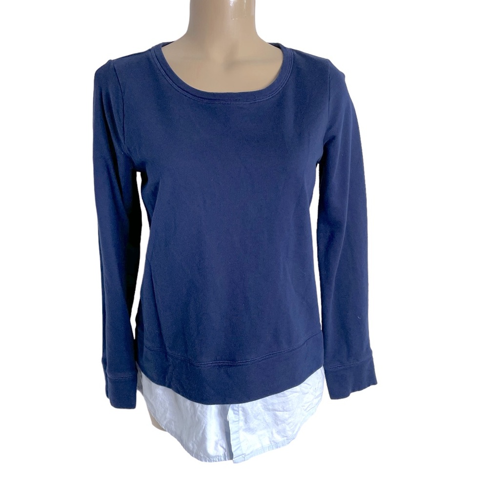 LIZ CLAIBORNE Sweatshirt Cotton Faux Layered Navy Size Medium